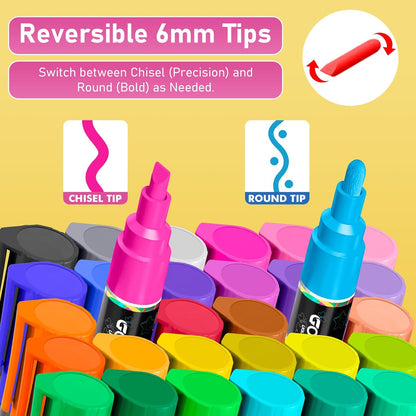GOTIDEAL Chalk Markers, 30 Colors Liquid Chalk Markers for Blackboard Chalkboard Calendar Glass Neon Pens, Washable Window markers Paint and Drawing for Car, Auto, Bistro,Mirror Wet Erase Chisel Tip
