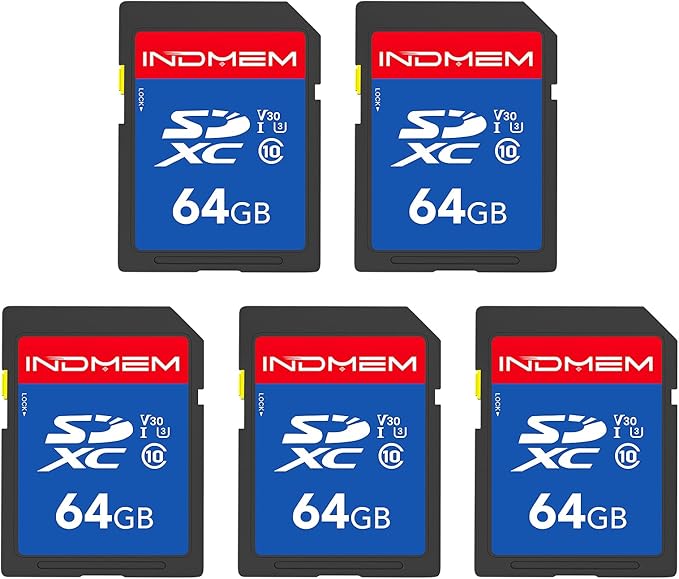 64GB 5 Pack SD Card, C10, U3, V30, High Speed up to 90M/S SDXC UHS-I Memory Cards, Full HD & 4K Video Compatible with Digital Cameras, 64GB(5pc)