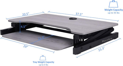 Rocelco 37.5" Height Adjustable Standing Desk Converter with Anti Fatigue Mat Bundle - Slide Out Retractable Keyboard Tray - Sit Stand Dual Monitor Riser - Computer Workstation - Gray (R DADRG-MAFM)