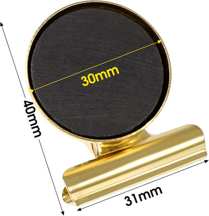 VNDUEEY 20 Pack Fridge Magnets Refrigerator Magnets, Magnetic Clips for Whiteboard, Magnet Clips Heavy Duty, Clip with Magnet for Locker, Magnetic Paper Clip for Home, Office, School, Teaching (Gold)