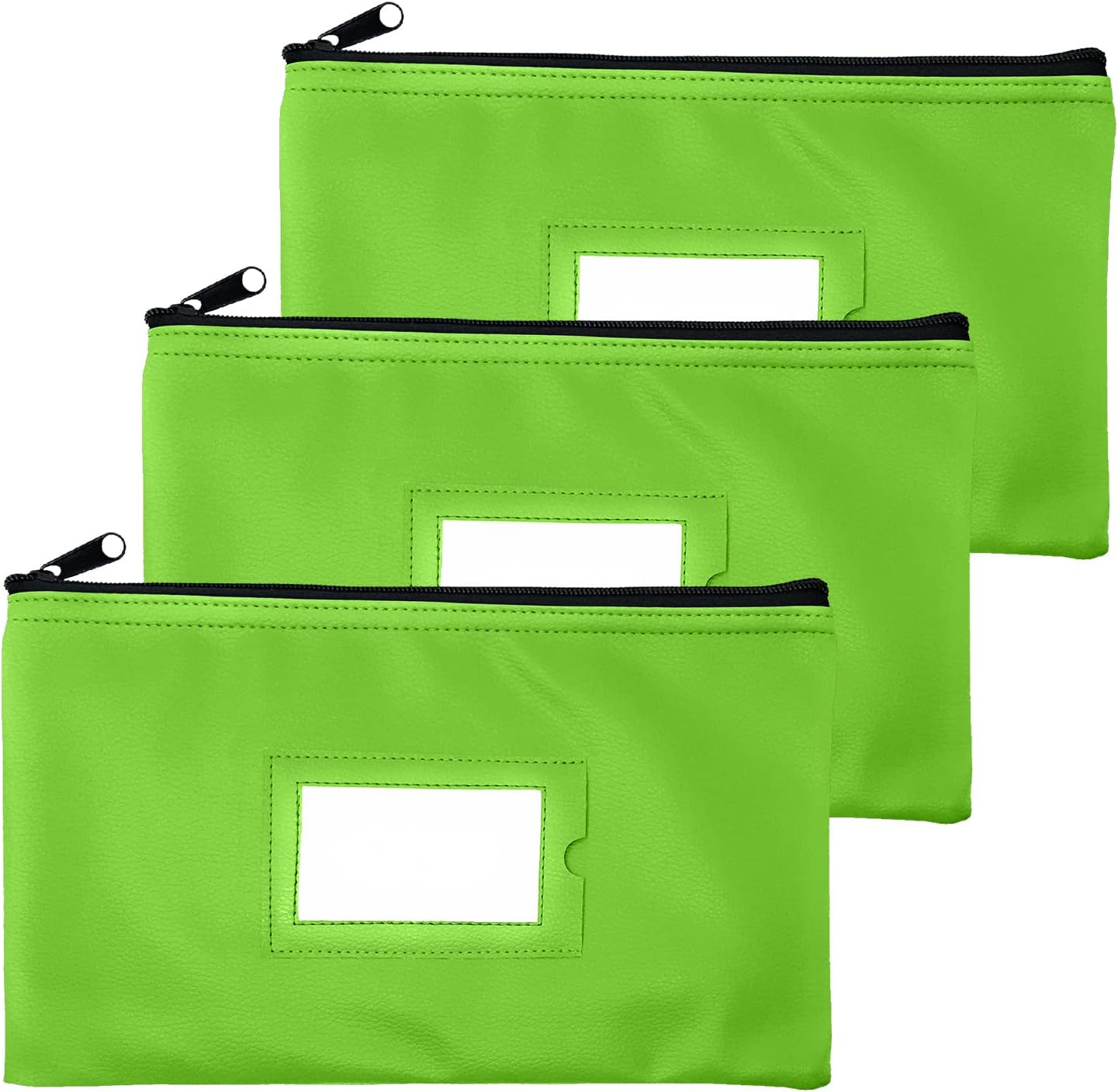 Money Bank Deposit Bag with Zipper | 11x6 inch | Light Green | Durable Leatherette Money Cash Coin Check Wallet Pouch for Men & Women with Framed ID Window and Blank Card | by GIDABRAND (3)