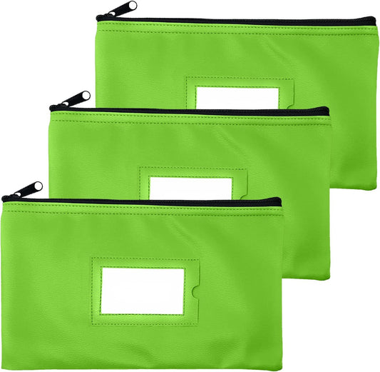 Money Bank Deposit Bag with Zipper | 11x6 inch | Light Green | Durable Leatherette Money Cash Coin Check Wallet Pouch for Men & Women with Framed ID Window and Blank Card | by GIDABRAND (3)