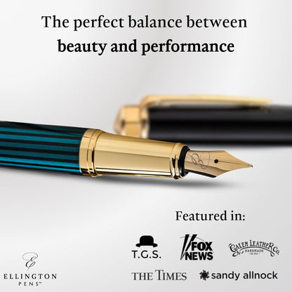 Luxury Fountain Pen Set- Fountain Pens for Writing - Smooth Fine Nib - Includes Refillable Ink Converter, 3 Ink Cartridges [Black & Blue], Gift Box - Elegant Calligraphy