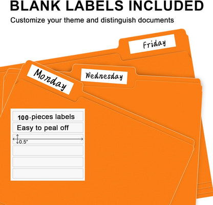 File Folder, RAZCC 100 Pack 1/3 Cut Tab File Folders Letter Size, Orange, Folders with Tab, Great for Organizing and Easy File Storage