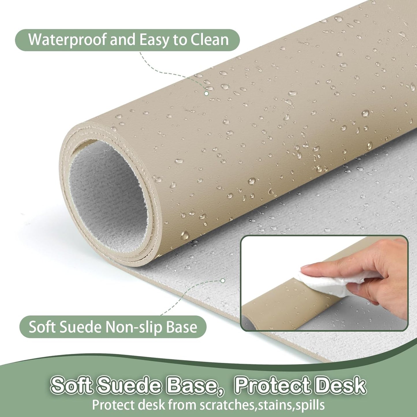 Boutilon Leather Desk Pad Protector,Non-Slip Mouse Pad,Laptop Desk Pad,Office Mouse Mat,Waterproof Leather Desk Blotter,Desk Writing Pad for Office and Home (L-Beige,35"x 17")