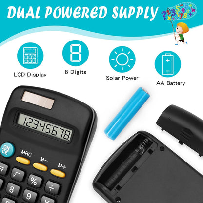24 Pack Basic Mini Calculators - 8 Digit Display, Solar Battery & AC Power, Handheld for Office, School & Home