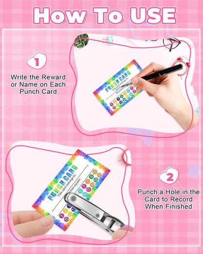 UCEC 200 Pieces Punch Cards with Star + Circle Hole Punchers, Incentive Loyalty Reward Punch Card for Classroom with Handheld Single Punches Kit to Behavior for Business School Kids Students Teachers