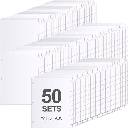 Geyoga 400 Pieces 50 Sets 3 Ring Binder Dividers with Tabs 11. 5 x 9 Inch 8 Tab Dividers for 3 Ring Binders Letter Size Page