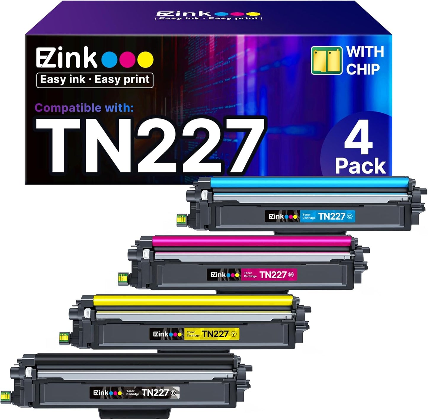 E-Z Ink TN227 Compatible Toner Cartridge Replacement for TN-227BK/C/M/Y High Yield Brother TN227 TN227BK TN223 to use with HL-L3270CDW HL-L3230CDW HL-L3210CW HL-L3290CDW MFC-L3710CDW (4 Pack)