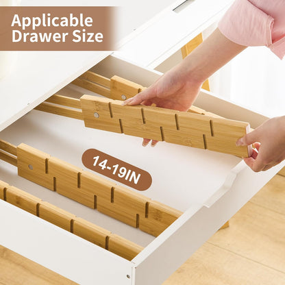 FILWH Bamboo Drawer Dividers with Inserts kitchen drawer organizer Adjustable Expandable 8 Pack Organizer Set for Kitchen Bedroom Bathroom Office 8 Dividers with 16 Inserts (Natural, Small (14-19IN))