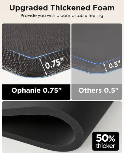 Ophanie Kitchen Mats for Floor, 3/4 Inch Thick Kitchen Rugs, Anti Fatigue Standing Cushioned Mat, Waterproof,Comfort Ergonomic Mat for Office, Home, Sink, 24'' x 70'' Black Non-Slip Bottom