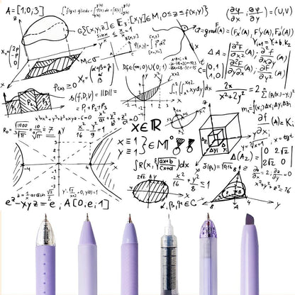 6 Count Pastel Gel Ink Pen Set,Cute Note Taking 0.5mm Fine Point Retractable 5 Count Black Ink Pens with 1 Count Highlighter for Writing, Journaling, School, Office (Purple)
