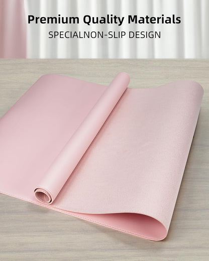 Non-Slip Desk Pad,Mouse Pad,Waterproof PVC Leather Desk Table Protector,Non-Slip PU Leather Desk Blotter, Easy Clean Laptop Desk Writing Mat for Office Work/Home/Decor(Light Pink, 24" x 13.7")