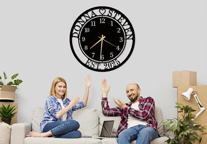 Custom Large Last Name and EST Large Metal Wall Clock, Personalized Metal Family Name Clocks, Silent Clock for Wall, Love Theme Clocks Sign, Living Room Decor, Housewarming Gift