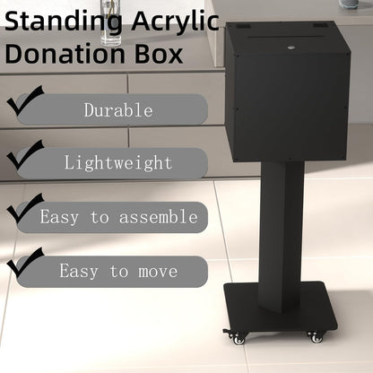 MOOFI Acrylic Suggestion Box with Lock and Key for Office, Home, Event Donation with Stand for Charity Church Collection Offering/Raffle Ballot Box with Sign Holder Display Stand (StandardBox)