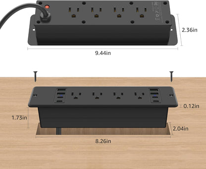 HHSOET 16 in 1 Recessed Power Strip Flat Plug, 45W Fast Charging Furniture Outlet with USB, Conference Recessed Surge Protection with 8 AC Plugs, 4 USB Ports 4 USB-C, 10ft Power Cord.(Black)