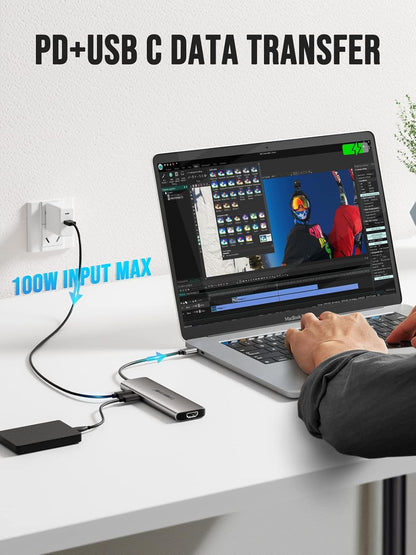 Lemorele 8-in-1 USB C Hub Multiport Adapter, USB-C Hub with 4K HDMI Output, 100W Power Delivery, USB 3.0 5Gbps Port, SD/TF Card Reader Adpater, Compatible for MacBook Pro, XPS, Chromebook and More