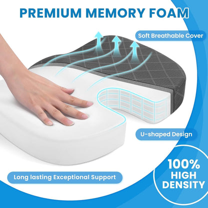 TushGuard Office Chair Cushions with Handles, Back&Seat Cushion, Sciatica & Back Coccyx Tailbone Discomfort Easing Chair Pad, Memory Foam Lumbar Support Pillow for Gaming, Desk, Car (Grey, X-Large)