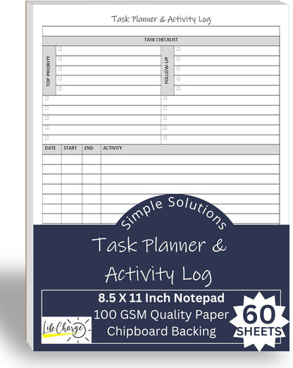 Task Planner & Activity Log Notepad – 60 Page Undated Daily & Hourly Planning Pad, To-Do List, Checklist, Track Time & Tasks, ADHD Tracker – Organize Workday, Boost Productivity – 8.5 x 11 Tear Sheets