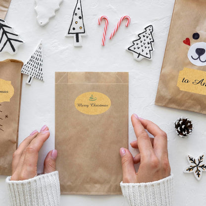 350 PCS Gift Tags Stickers Name Labels Stickers,2" x 1.2" Fancy Shape Stickers Self-Adhesive Handmade Bottle All-Purpose Jar Labels for Presents Cosmetic Decoration Jars Food Craft (Kraft)