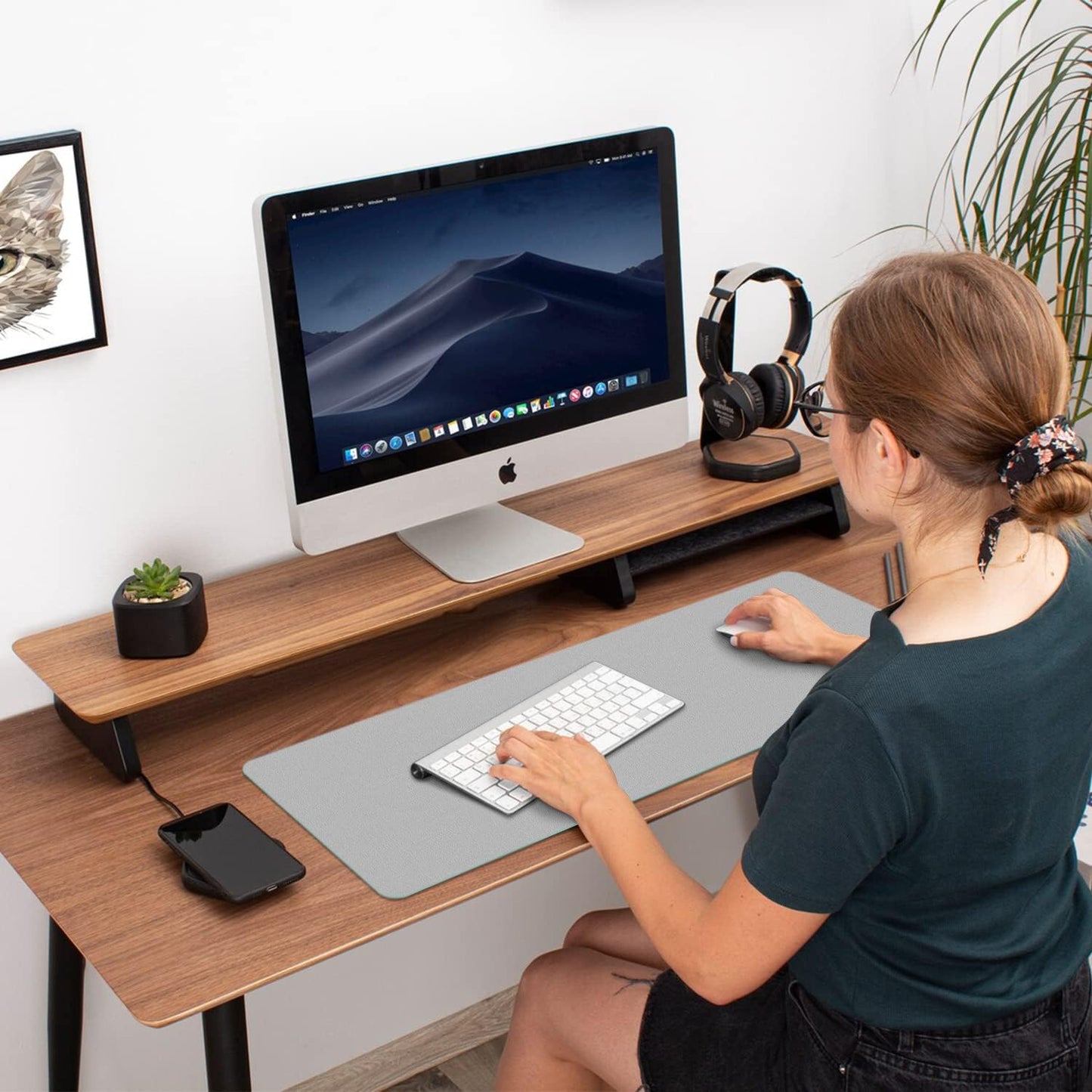 Desk Mat Large Protector Pad - Multifunctional Dual-Sided Office Desk Pad,Smooth Surface Soft Mouse Pad, Waterproof Desk Mat for Desktop, Pu Leather Desk Cover for Office/Home(Grey, 36" x 17")