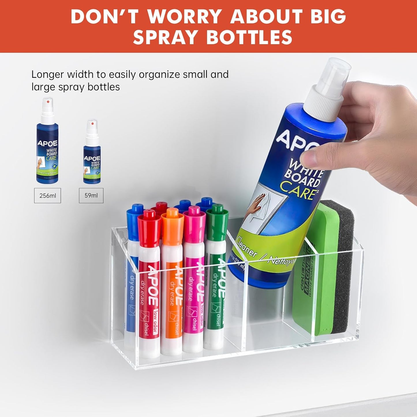 Magnetic Dry Erase Marker Holder, Acrylic Magnet Pen Holder for Whiteboard, Refrigerator, Magnetic Fridge Organizer for Office, Classroom, Whiteboard Maker Holder, Locker Organizer