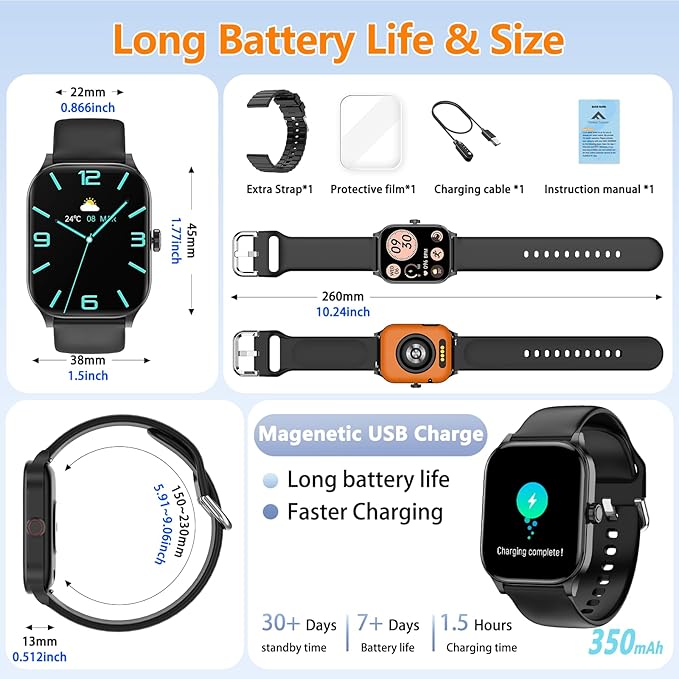Smart Watch for Women Men with Text and Call, 2025 New AI Smartwatches with Heart Rate/SpO2/Sleep/Stress Monitor, 100+ Sports Modes, GPS Fitness Watches Compatible with iOS/Android (Map, Black)
