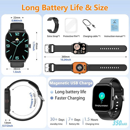 Smart Watch for Women Men with Text and Call, 2025 New AI Smartwatches with Heart Rate/SpO2/Sleep/Stress Monitor, 100+ Sports Modes, GPS Fitness Watches Compatible with iOS/Android (Map, Black)