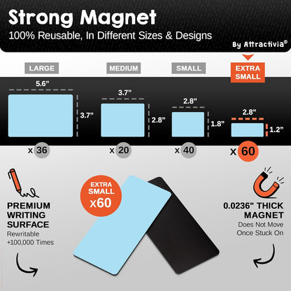 Dry Erase Magnetic Labels 2.8 x 1.2 in, Solid Colors, Dry Erase Magnets, 60-Pack, Colored Erasable Write-On All-Purpose Labels, for Office, Education, Home, Whiteboard