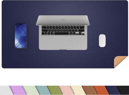 AFIING Dual-Sided Desk Pad, Natural Cork & PU Leather, Desk Mat Protector Non-Slip, Waterproof, Easy Clean,Large Mouse mats for Office and Home Work(Blue, 31.5"x17")