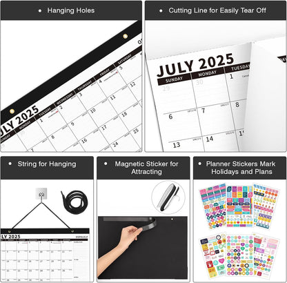 Ospelelf Magnetic Calendar 2025-2026 for Refrigerator, Desk Wall Calendar, July 2025 to December 2026, Monthly Large Planner Pad with Plastic Cover 17" X 12" Black