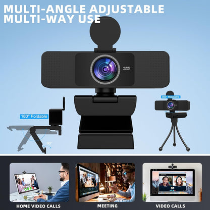 4K Webcam for PC - Autofocus, Noise-Canceling Mic, USB Plug & Play with Privacy Cover Camera 4K for Zoom/Teams/Skype/Google Meet