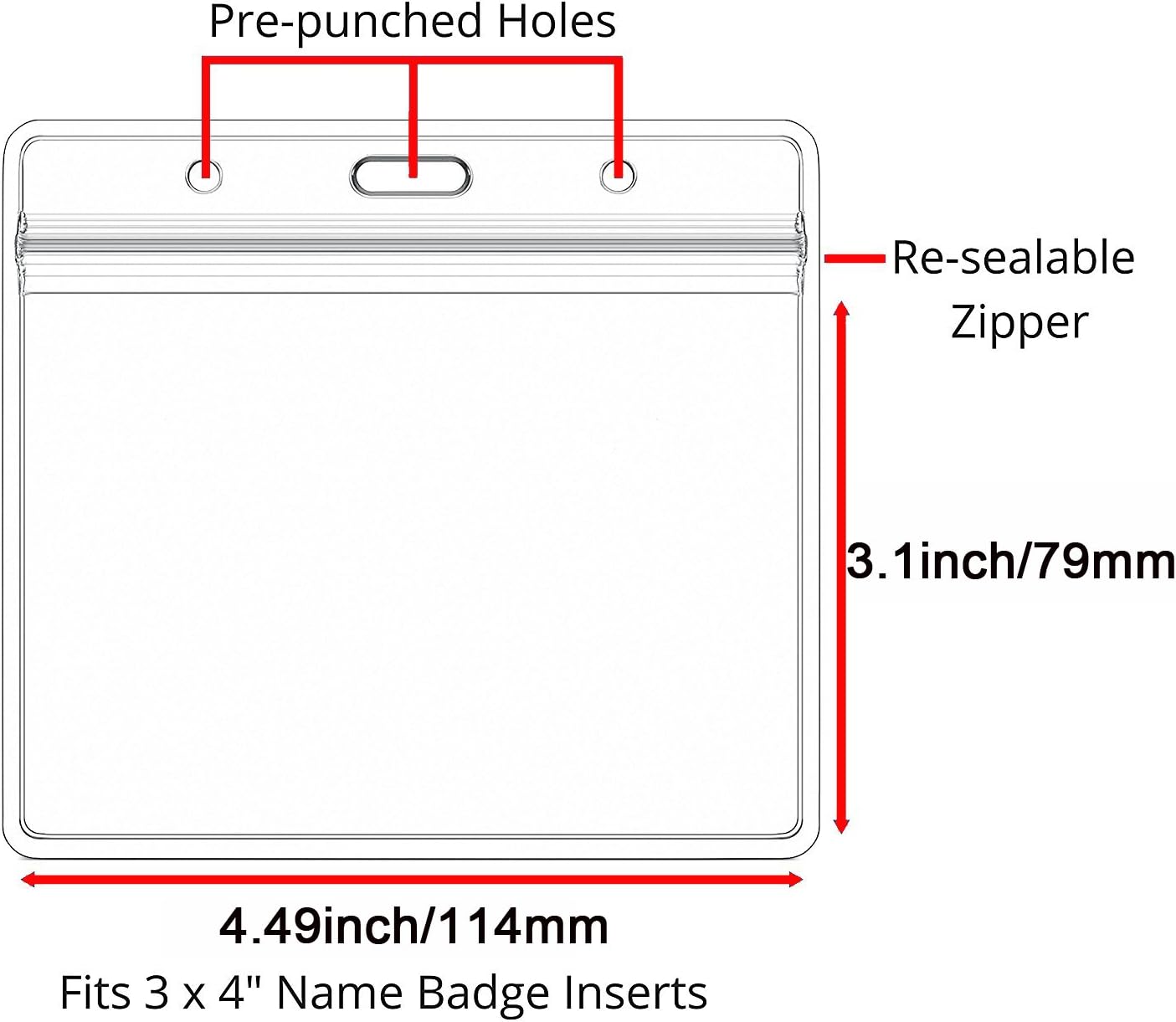 AMUU 12 Pack Horizontal Clear Badge Holder Card Holders 4 X 3 Large ID Card Holders Name Tag Fits 3x4 Inches