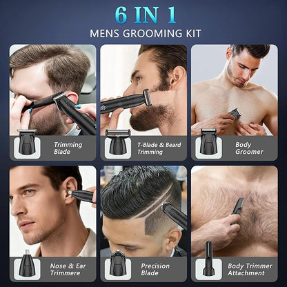 Beard Trimmer for Men Professional with Hair Clippers, 6-in-1 Cordless Hair Trimmer Set, IPX6 Waterproof Mens Grooming Kits Electric Razor for Face,Mustache,Body,Ear,Nose,Gifts