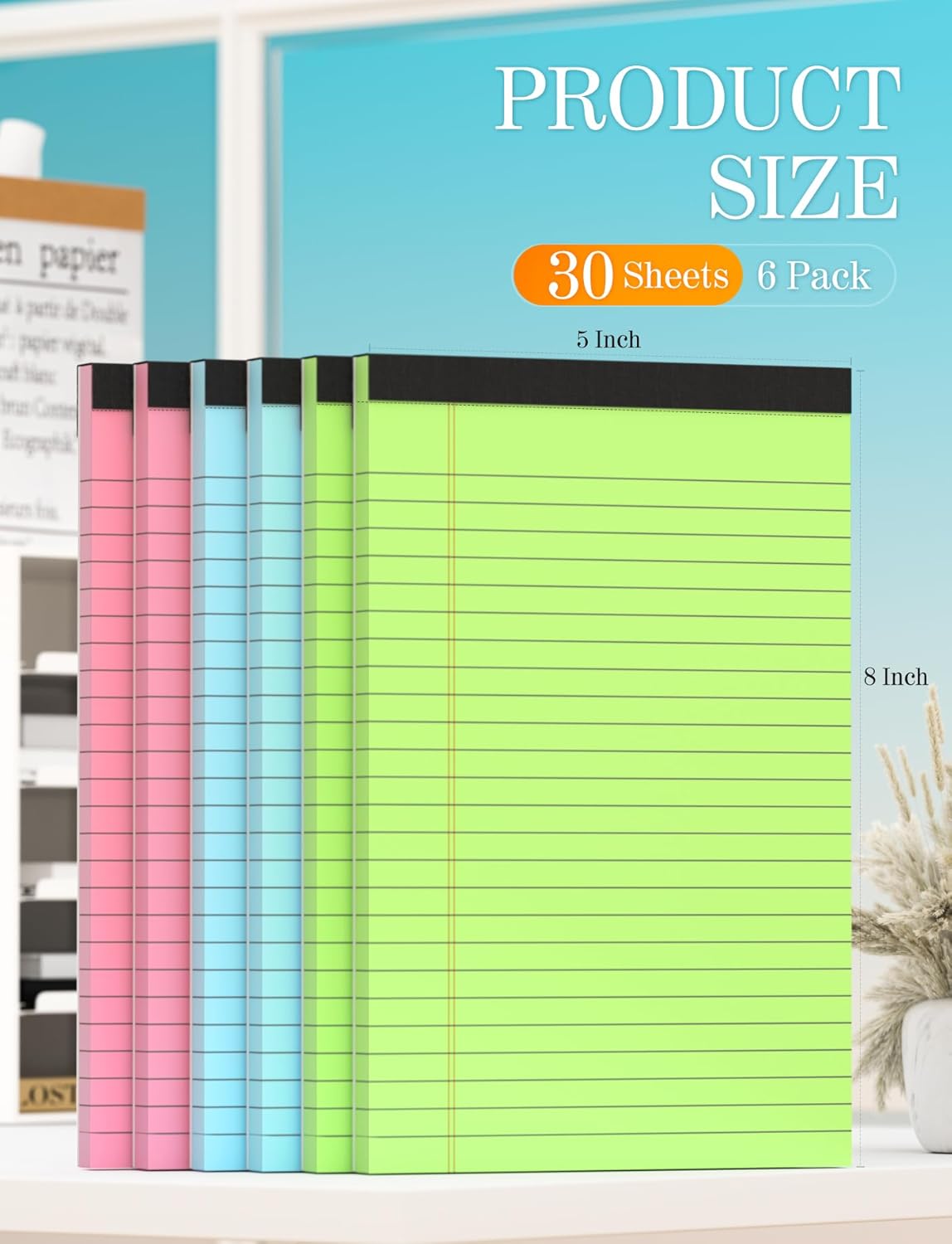 Small Legal Pads 5x8 Colored Note Pads, 6 Pack Small Notepads for Work, Pink Notepad 5x8, Colored Legal Pads 5 x 8 for Home Office Supplies, Lined Notebook Paper 5 x 8 Notes, 30 Sheets/Pad