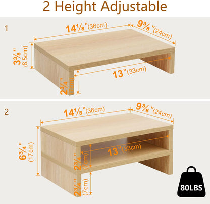 TEAMIX Wood Monitor Stand Riser - 2 Pack Adjustable Dual Monitor Riser for Laptop/PC