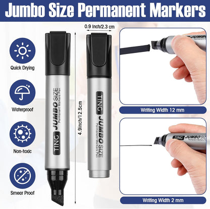 Fuutreo 10 Pack Jumbo Permanent Markers Bulk Large Chisel Tip Permanent Markers Quick Drying Waterproof Big Huge Poster Pens for Office, Logistics Company and More(Black)