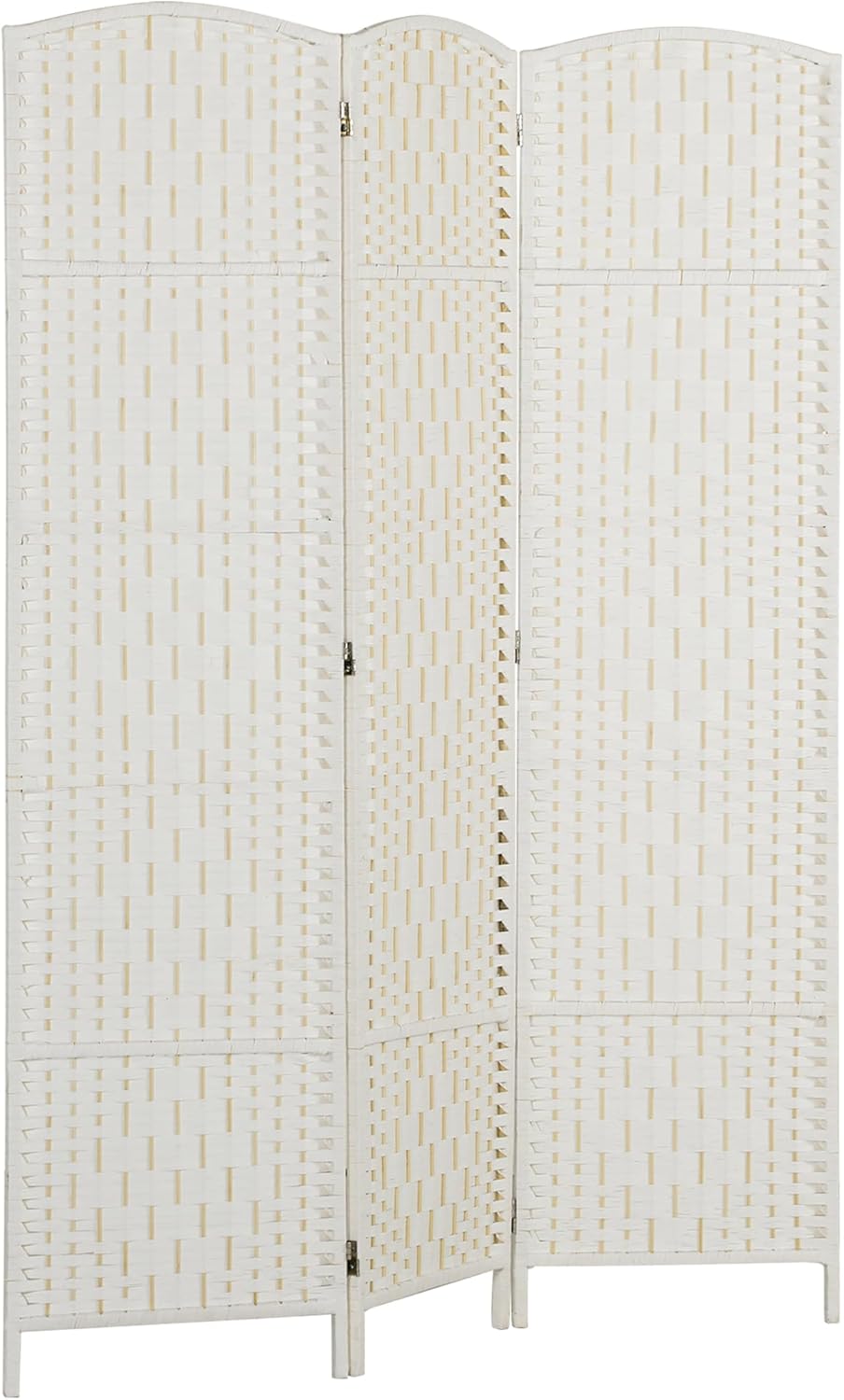 HOMCOM Room Divider, 3 Panel Folding Privacy Screen, 6FT Tall Portable Wicker Weave Partition Wall Divider for Bedroom, Home Office, White