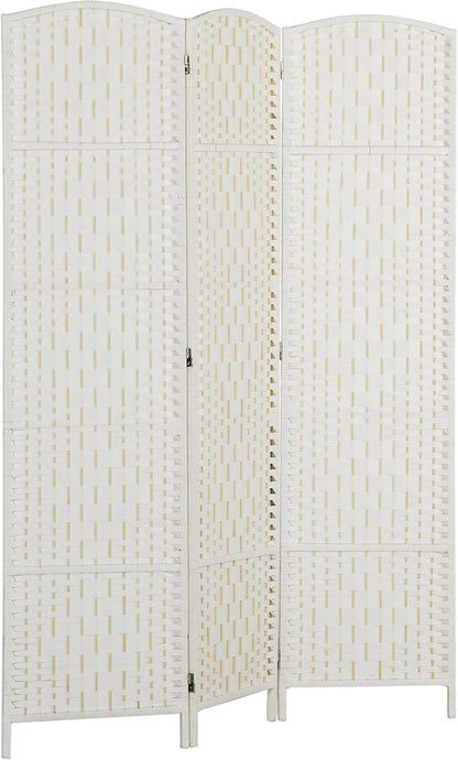 HOMCOM Room Divider, 3 Panel Folding Privacy Screen, 6FT Tall Portable Wicker Weave Partition Wall Divider for Bedroom, Home Office, White