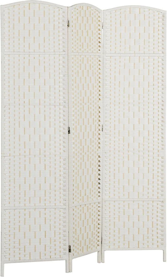 HOMCOM Room Divider, 3 Panel Folding Privacy Screen, 6FT Tall Portable Wicker Weave Partition Wall Divider for Bedroom, Home Office, White
