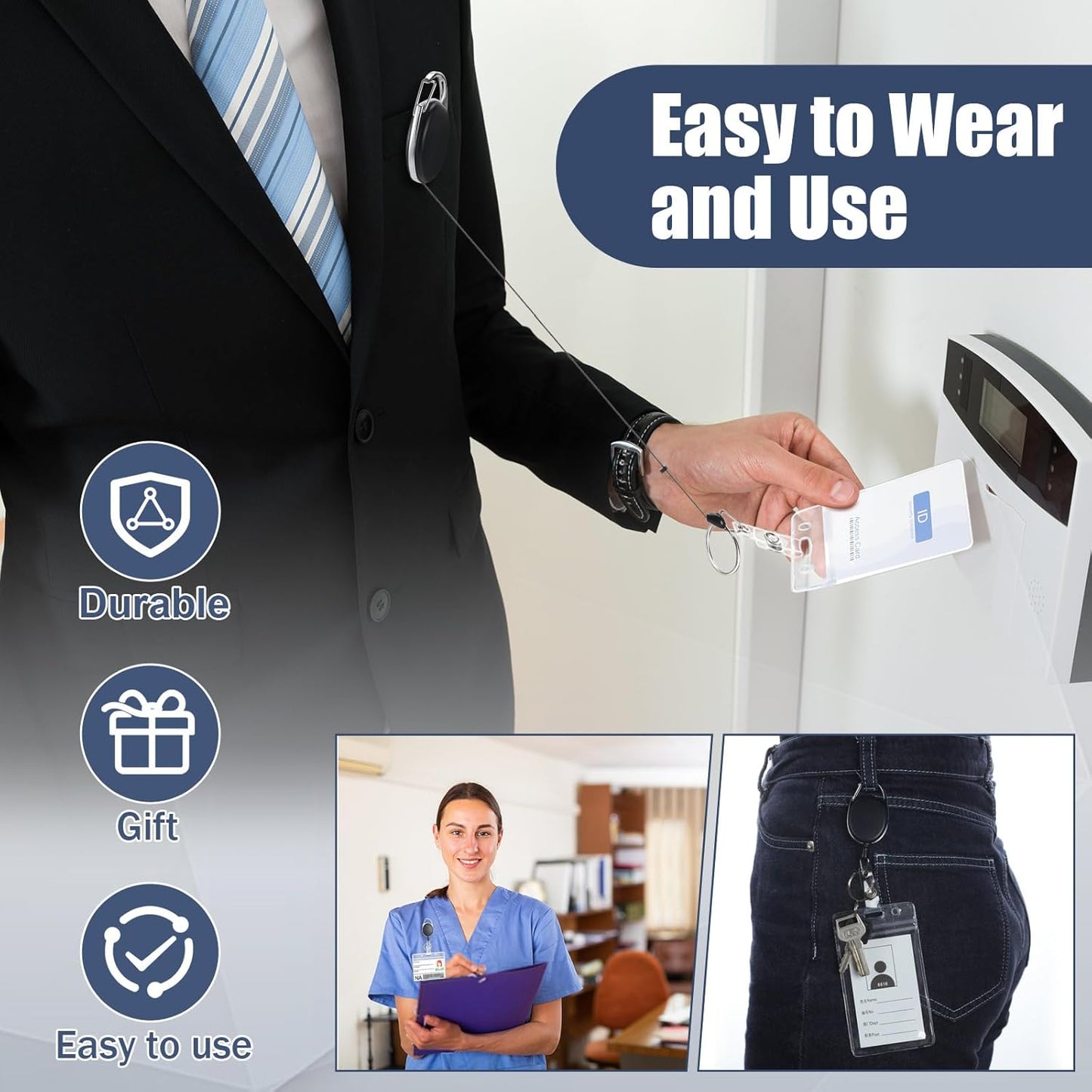 Laumoi 350 Packs Retractable ID Badge Holder Name ID Badge Reel Clips Keychain with Belt Clip and Key Ring for Office Worker Doctor Nurse Employee (Black)