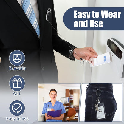 Laumoi 350 Packs Retractable ID Badge Holder Name ID Badge Reel Clips Keychain with Belt Clip and Key Ring for Office Worker Doctor Nurse Employee (Black)