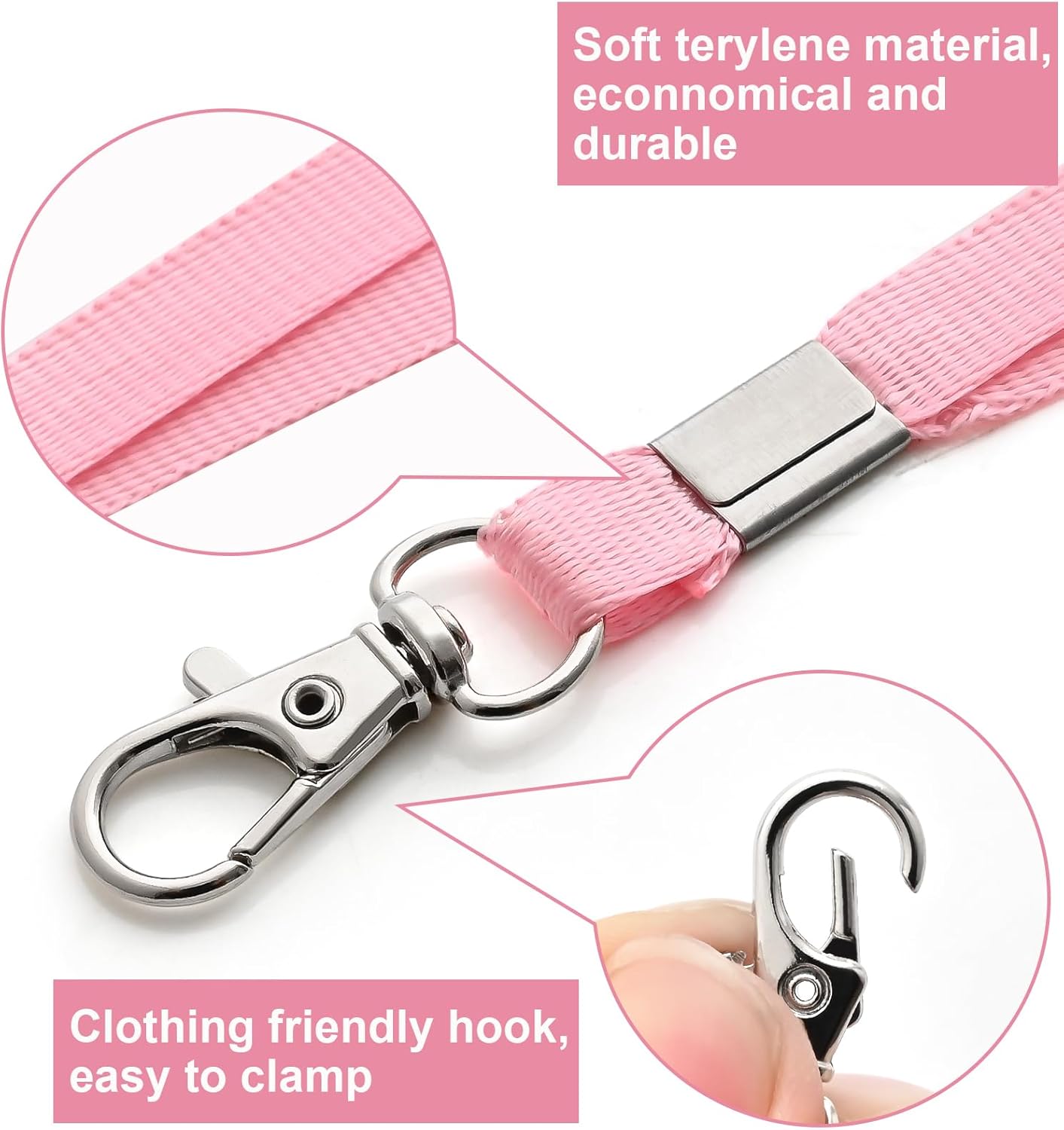 100 Pack Lanyards for ID Badges with Clear Name Tags, Reusable Lanyards Horizontal ID Card Badge Holders Plastic Name Badges for Men Women Kids Business School and Office Supplies (Pink)