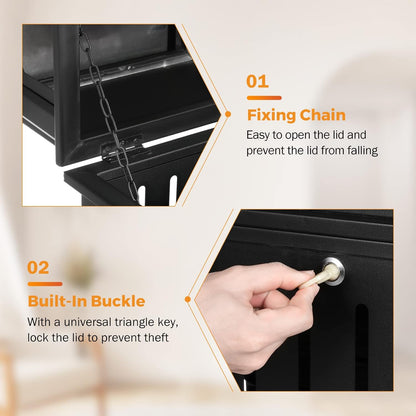 BEAMNOVA Trash Can Outdoor Top Tray Matte Black Stainless Steel Commercial Garbage Enclosure with Locking Lid Heavy Duty Industrial Yard Garage Waste Container, 35.5 * 15.8 * 15.8 in