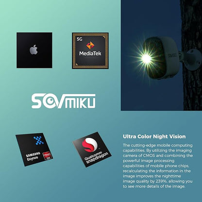 Sovmiku 2CG6 Solar Security Camera Wireless Outdoor,Battery Powered,Easy to Setup,PIR Motion Detection,Two Way Audio, Audible Flashlight Siren,2.4GHz Wi-Fi Color Night Vision, 180 Days Exchange Policy