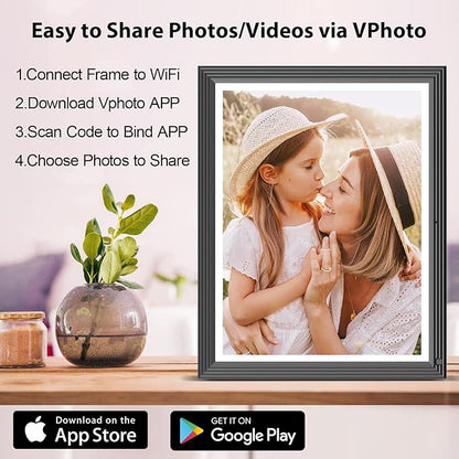 Large Digital-Photo-Frame Wi-Fi Picture Frame - 15" 32GB Smart Photo Frame with Remote Control (No Touch Screen), Full Function, Share Photo Video via App Email, Fee Cloud, Wall Mounted for Home Decor
