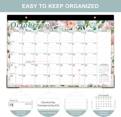 Lbylyhxc Desk Calendar 2026-2027, 18-Month School Year Calendar 2026-2027, January 2026 to June 2027, Large Desktop Calendar Monthly for Teacher with Corner Protectors 17" X 12" (Vintage Flowers Desk Calendar, 17x12 inches)