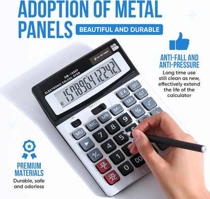 Calculator, 12-Digit Large LCD Display Calculators Desktop, Dual Powered Calculators for Office/School, Big Button Basic Desk Calculator with Standard Function