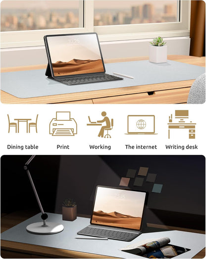 YSAGi Leather Desk Pad Protector, Office Desk Mat, Large Mouse Pad, Non-Slip PU Leather Desk Blotter, Laptop Desk Pad, Waterproof Desk Writing Pad for Office and Home (Silver, 35.4" x 17")