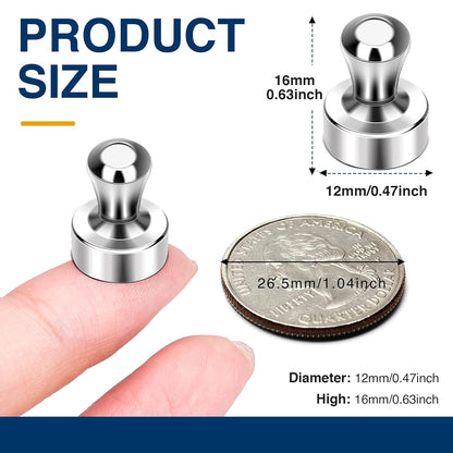 MIKEDE 30 Pcs Silver Neodymium Magnetic Push Pins, Strong Magnets for Whiteboard, Refrigerator, Office, Classroom